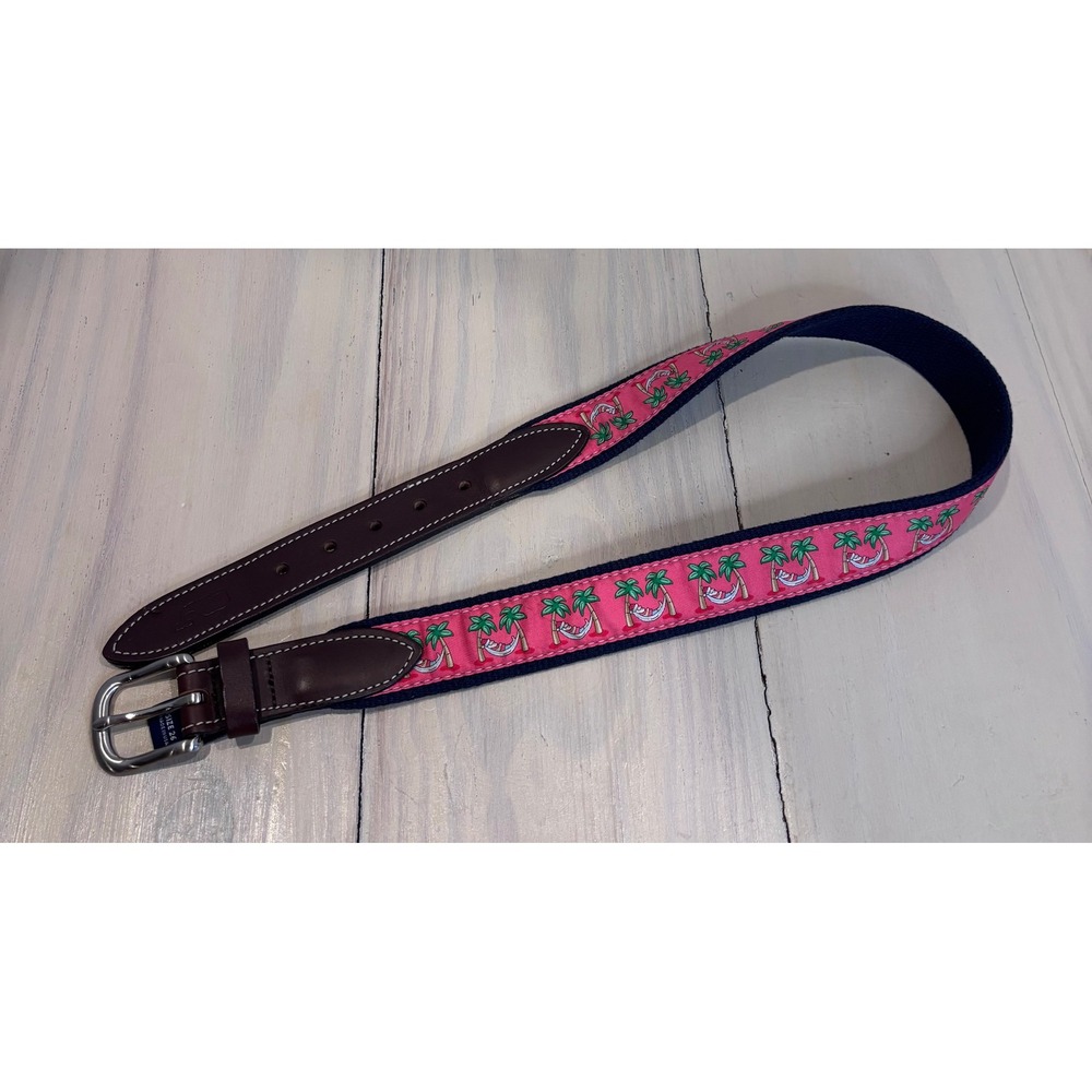 Vineyard Vines‎ Santa Hammock Canvas Mai Tai Leather Belt 26 Holiday Preppy
